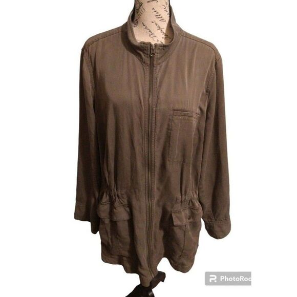 J. jill olive green cinched waist zip up jacket 3x Boho Military Classic - Picture 1 of 11